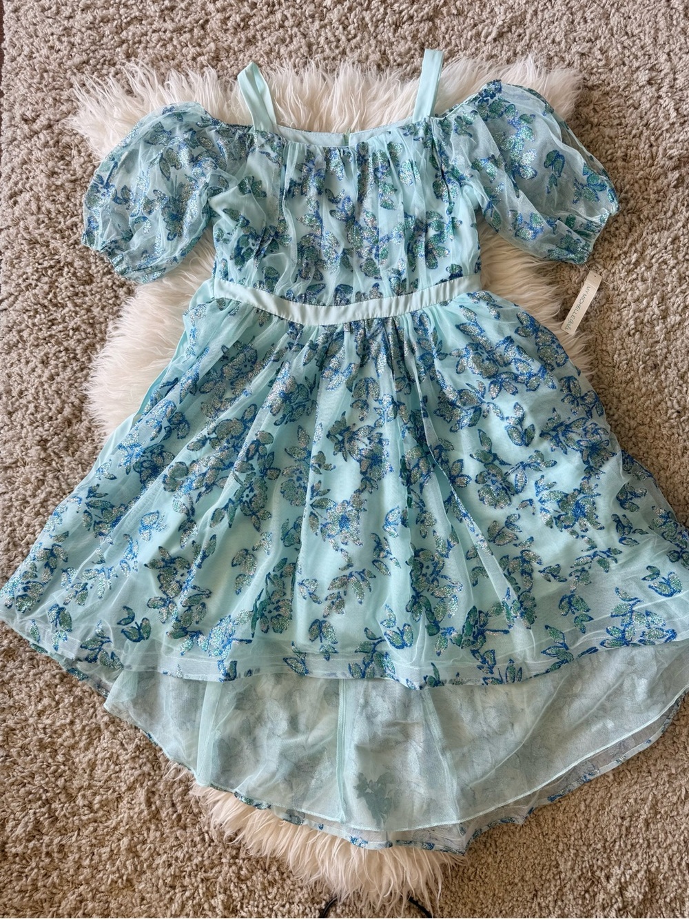My Michelle Girls off shoulder Aqua blue high low Dress*NWT